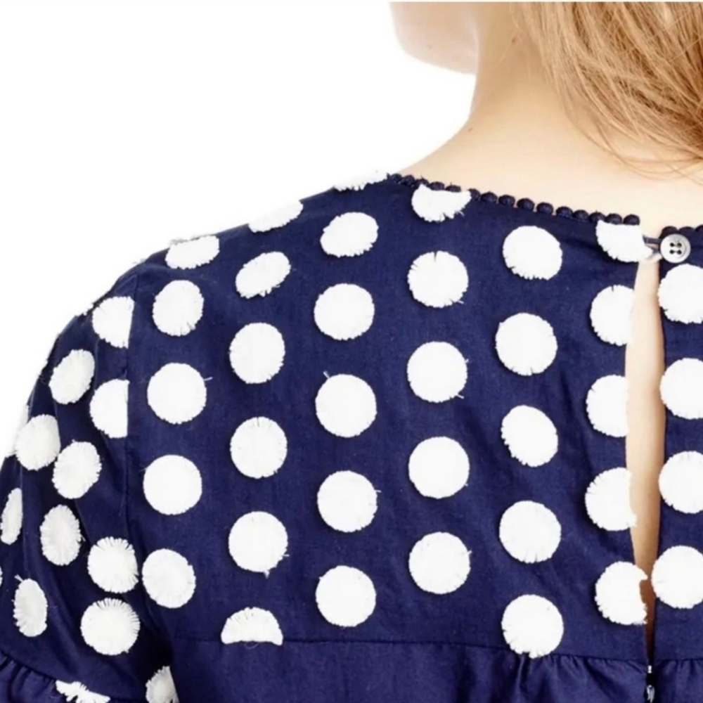 J. Crew Women's Bell Sleeve Dress With Fringe Dot Navy & Cream Size 8 - Picture 3 of 10